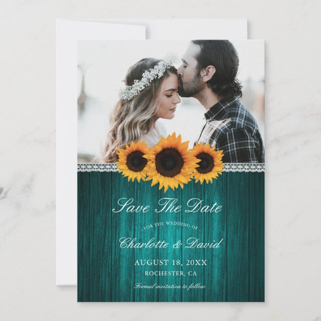 Reserve A Data Teal Wood Sunflower Photo (Frente)