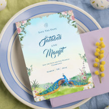 Tema de Casamento Floral Pavão Azul Elegante