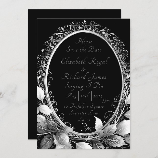 Reserve A Data Tema de casamento luxuoso preto e ouro Elegante (Frente/Verso)