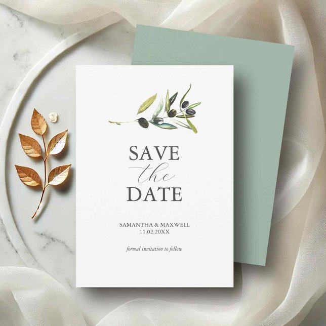 Reserve A Data Tema Oliva Não Foto Casamento Salvar A Data (Non photo save the dates watercolor olive branch by Do Tell A Belle)