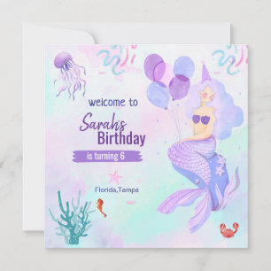 Reserve A Data tema personalizado de sereia aniversariante roxo