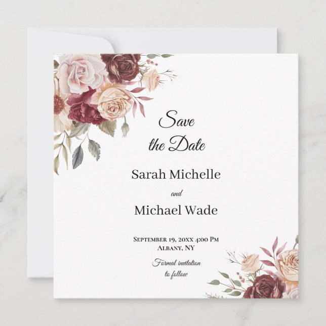 Reserve A Data Terra Cotta and Green Save the Date Invite (Frente)