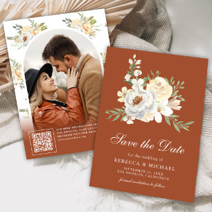 Reserve A Data Terra Suave Floral de Pêssego Terracota Casamento