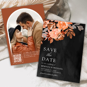 Reserve A Data Terra Terracotta Foto Floral de Casamento Preto