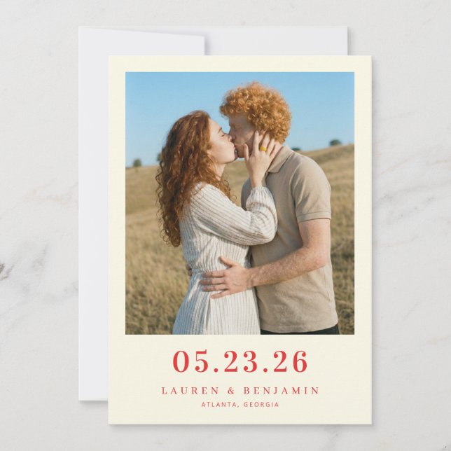Reserve A Data Terra Vermelha Romântica Foto (Frente)