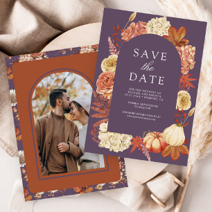 Reserve A Data Terracota Abóbora Floral Roxo Empoeirado Casamento