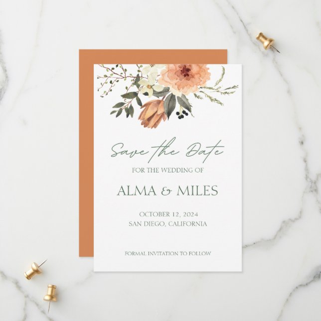 Reserve A Data Terracota Flor Save The Date (Frente/Verso In Situ)
