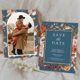 Reserve A Data Terracota Floral Foto Casamento Azul Empoeirado