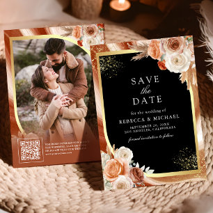 Reserve A Data Terracota Floral Preto Dourado Código QR Foto Casa