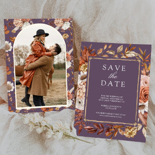 Reserve A Data Terracota Foto Floral Casamento Roxo Empoeirado