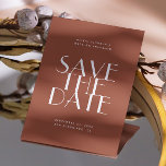 Reserve A Data Terracota Profunda Casamento Moderno | Foto Terros<br><div class="desc">Este cartão de casamento "save the date" de terracota profunda apresenta uma tipografia minimalista moderna sobre um fundo rico e quente com um sentimento terroso e fundamentado. A cor é frequentemente descrita como argila enferrujada devido ao seu tom suave de argila, tornando-a uma escolha bonita para casais que se sentem...</div>