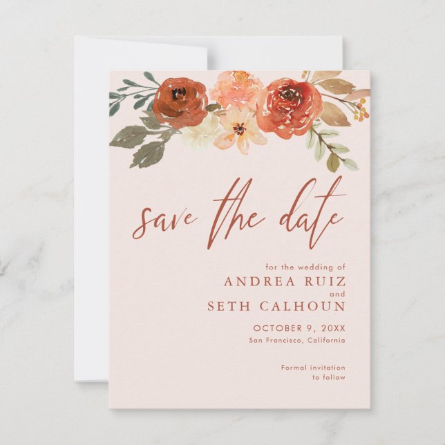Reserve A Data Terracotta Aquarela Floral Salve A Data (Frente)