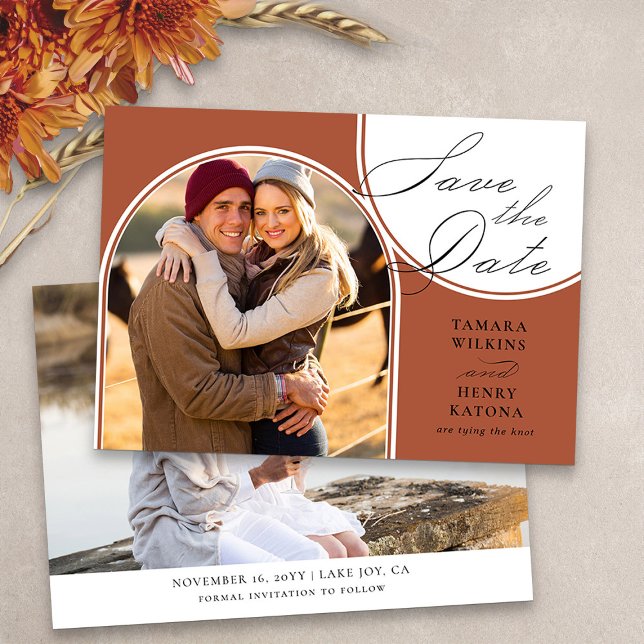 Reserve A Data Terracotta Archou Foto Caligrafia (Arched photo terracotta save the date from my Wedding Colors collection)