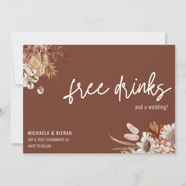 Reserve A Data Terracotta Boho Casamento Floral Salvar A Data (Frente)