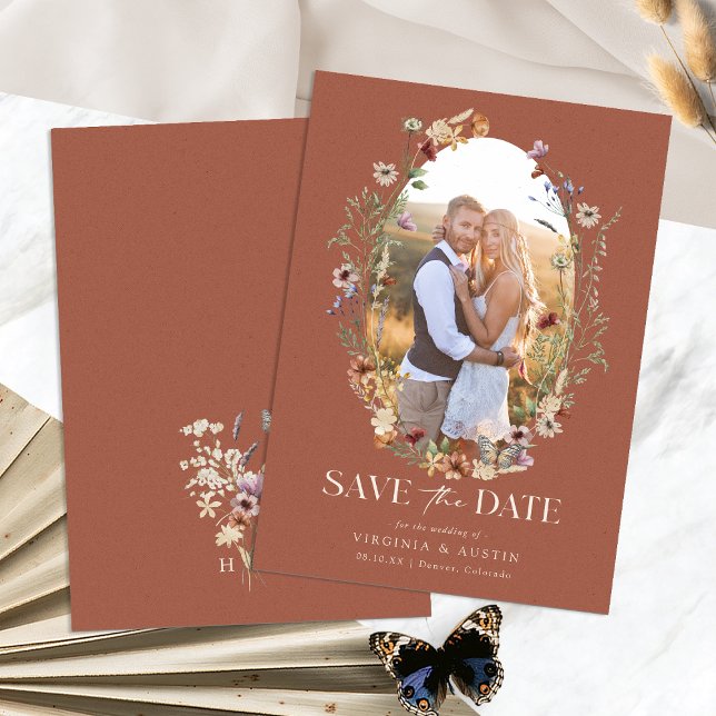 Reserve A Data Terracotta Boho Floral Salve O Dia (Terracotta Boho Floral Save The Date Photo Monogram by Painted Paperie
)