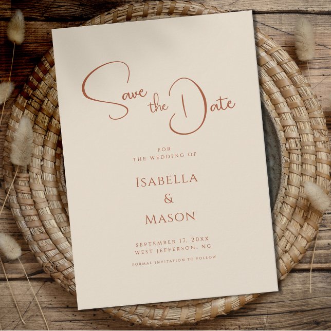 Reserve A Data Terracotta: Casamento Moderno Minimalista (Minimalist Modern Wedding Terracotta Save The Date)