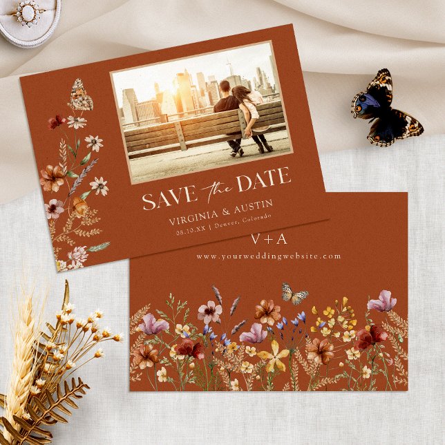 Reserve A Data Terracotta Flat Save The Date Card (Terracotta Floral Flat Save The Date Card Monogram by Painted Paperie
)