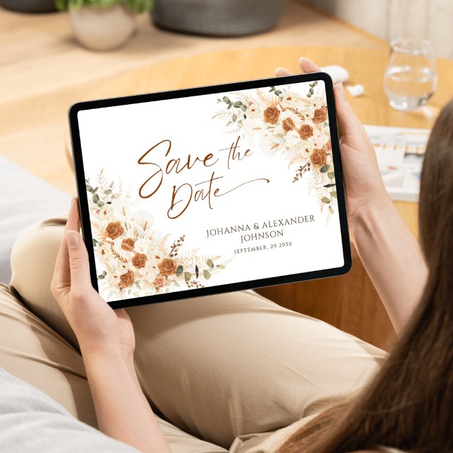 Reserve A Data Terracotta Floral Pampas Código QR Casamento (Criador carregado)