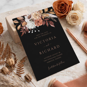 Reserve A Data Terracotta Flores Boho Outono Casamento Preto