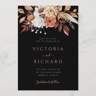 Reserve A Data Terracotta Flores Boho Outono Casamento Preto