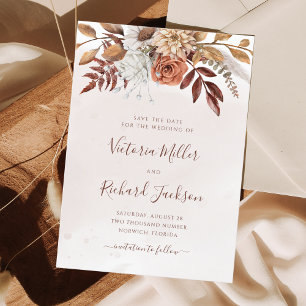 Reserve A Data Terracotta Flores Vermelhas Boho Folhagem de Outon