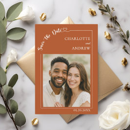 Reserve A Data Terracotta ivory photo wedding Save the Date