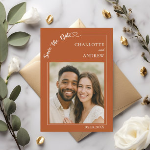 Reserve A Data Terracotta marfim foto casamento Save the Date
