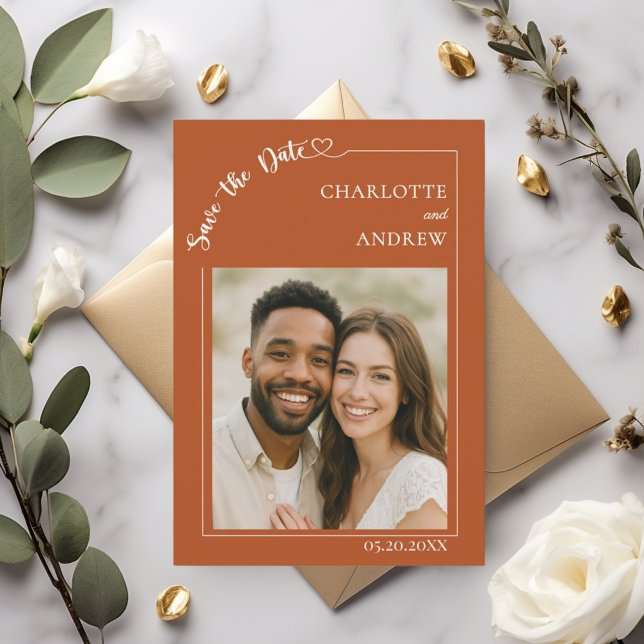 Reserve A Data Terracotta marfim foto casamento Save the Date (Criador carregado)