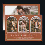 Reserve A Data Terracotta Minimal Arch Photo QR Code Wedding<br><div class="desc">Set the tone for your modern wedding with this sleek and minimalist Arch Save the Date. Featuring a clean aesthetic and a contemporary arch-shaped photo frames. Custom QR code provides your guests with a seamless way to access your wedding website,  hotel blocks,  and schedule.</div>
