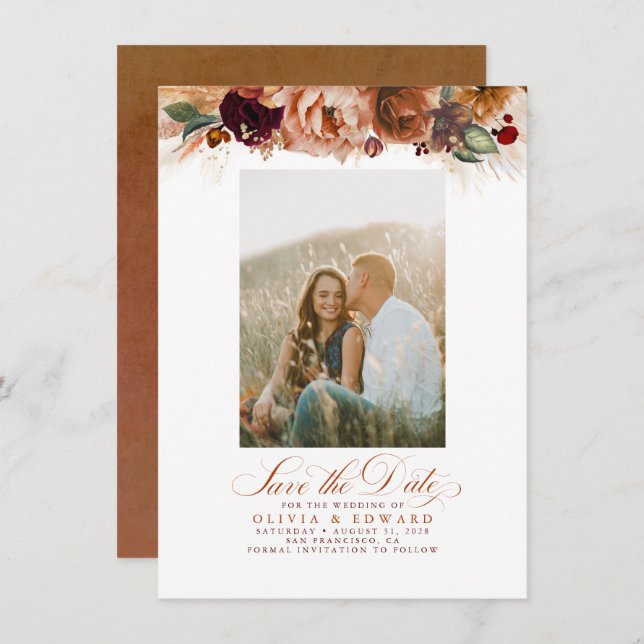 Reserve A Data Terracotta Pampas Grass Salva A Foto Da Data (Frente/Verso)