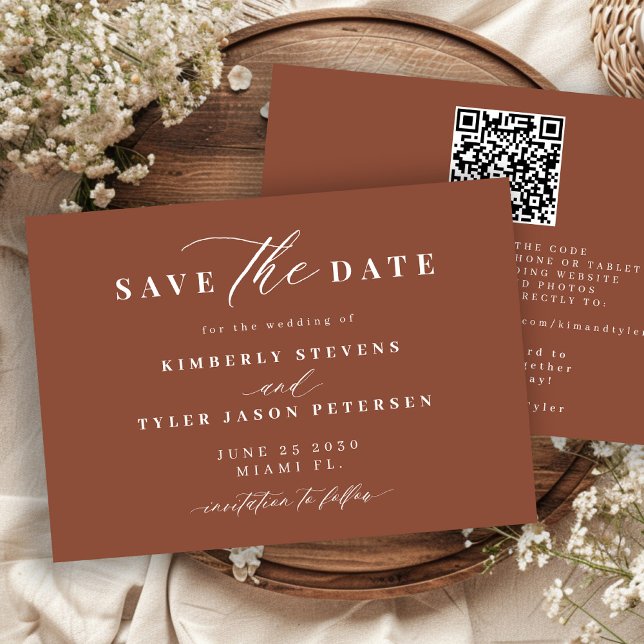 Reserve A Data Terracotta QR code simple elegant wedding  (Criador carregado)