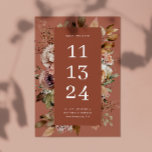 Reserve A Data Terracotta Rosa Clay Fall | Floral de Madeira de R<br><div class="desc">Anuncie seu grande dia com este elegante tema de outono salve o cartão de data, com florais de cor aquosa em tons quentes de argila rosa terracotta, vermelho de barro mudo e madeira rosada. A design combina elementos rústicos e românticos, fazer-os perfeitos para casamentos de outono com temas florais modernos,...</div>