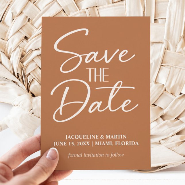 Reserve A Data Terracotta Rust Copper Cream Boho Casamento (Gold/mustard wedding Save the Date card)