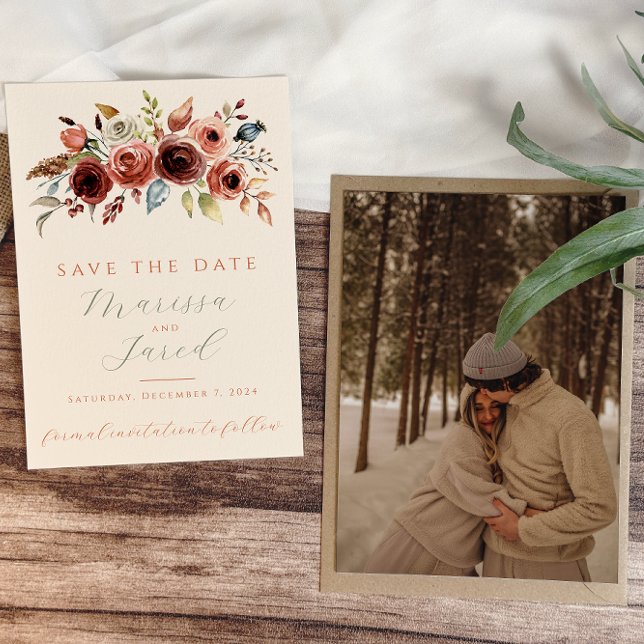 Reserve A Data Terracotta Sage Green Wedding Foto Floral (Criador carregado)