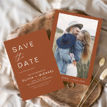 Reserve A Data Terracotta Salve a Data Foto Minimalista<br><div class="desc">Cartões salve a data Boho Terracotta que têm uma foto na frente. Os Cartões salve a data contêm uma moderna tipografia cursiva escrita escrita escrita escrita escrita escrita escrita escrita que é elegante,  simples e moderna a ser usada depois da simples celebração do dia de casamento minimalista.</div>