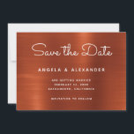 Reserve A Data Terracotta Shimmer Ombre Wedding<br><div class="desc">Casamento minimalista salvo a data com um moderno roteiro de caligrafia manuscrito. Os nomes dos casais e outras informações sobre eventos de casamento apresentam um estilo de fonte moderno para todos os bonés. Um fundo decorativo de arte digital moderna.</div>