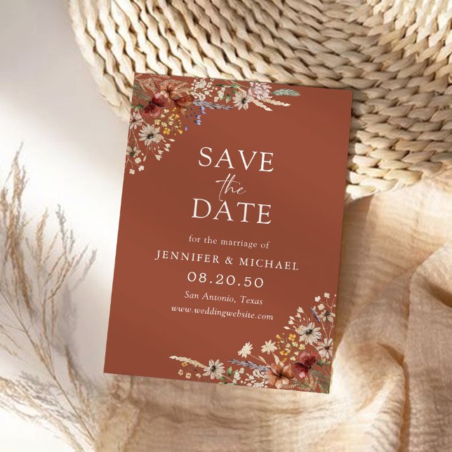 Reserve A Data Terracotta Tiny Wildflower Save The Date Card (Criador carregado)