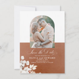 Reserve A Data Terracotta White Flowers Boho Salvar a Foto da Dat