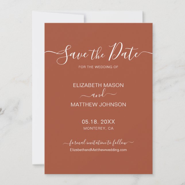 Reserve A Data Terthy Terracotta Script Casamento Minimalista (Frente)