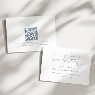 Reserve A Data Texto Azul Mínimo Texto QR Código Casamento