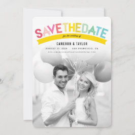 Reserve A Data Texto Colorido e Destacado Moderno Foto Arco-íris 