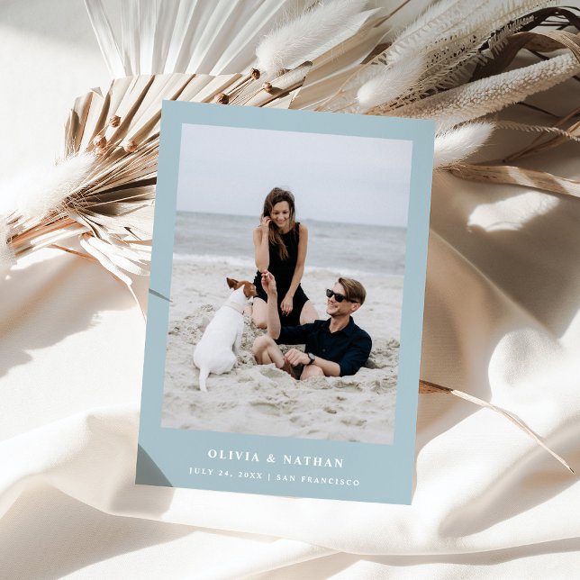 Reserve A Data Texto Elegante Azul em Pó e Foto | Casamento (Criador carregado)