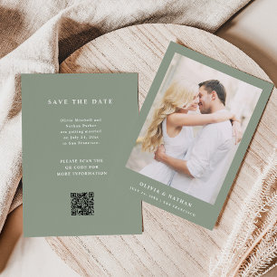 Reserve A Data Texto Elegante Verde Sage e Código QR de Casamento