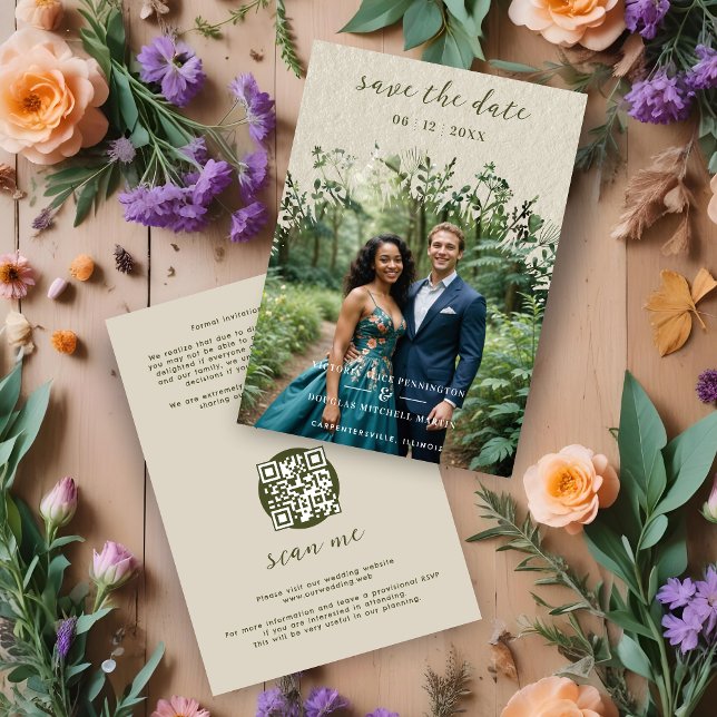 Reserve A Data Textured Paper Wildflowers Arch Wedding Photo (Textured Paper Effect Rustic Wildflowers Arch Wedding Photo Save the Dates Cards with Envelope.)