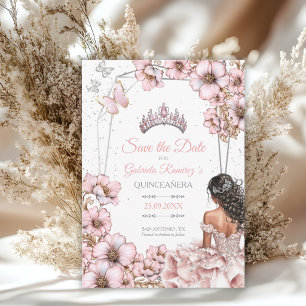 Reserve A Data Tiara de Borboleta Prata Rosa Quinceañera