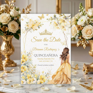 Reserve A Data Tiara Floral Borboletas Amarelas Douradas Quinceañ