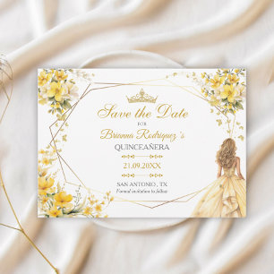 Reserve A Data Tiaro Floral Borboletas Amarelo Dourado Quinceañer