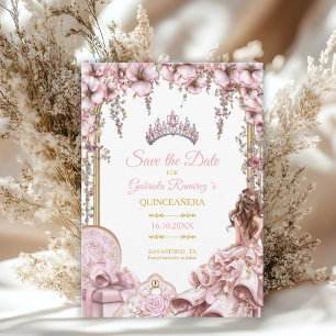 Reserve A Data Tiaro Floral Quinceañera Rosa Bege e Dourado