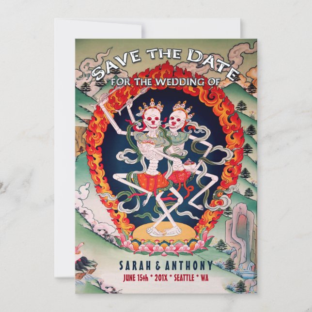 Reserve A Data Tibetano Skeletons dança salvar a data (Frente)