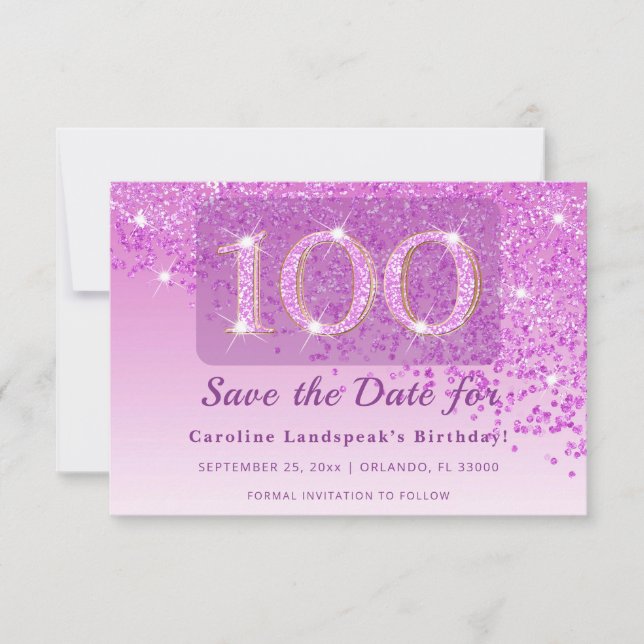 Reserve A Data Timeless 100th Birthday Pink Glitter Frosted  (Frente)
